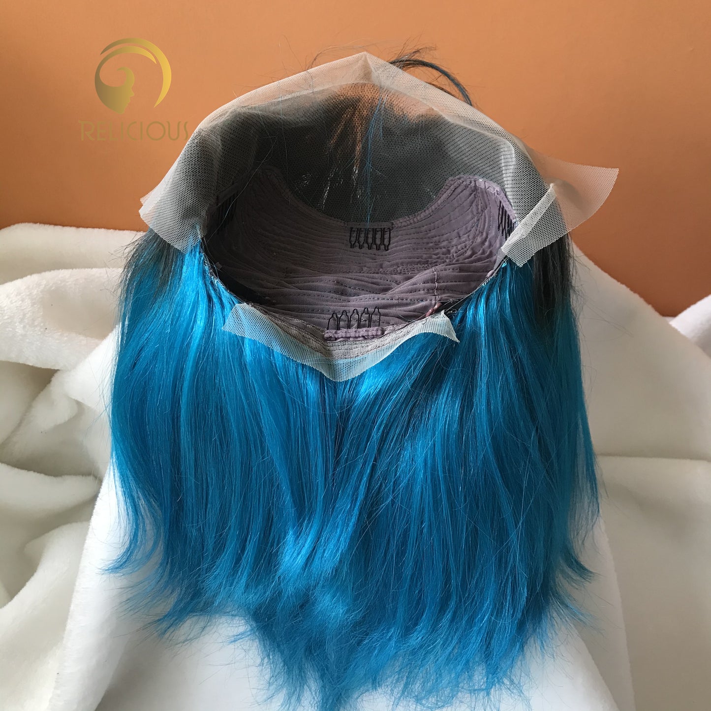 Top Virgin #1b Blue Bob Wig 150% density