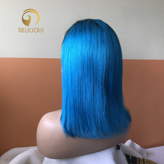 Top Virgin #1b Blue Bob Wig 150% density