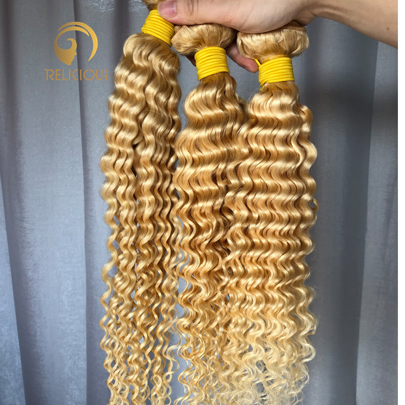 Top Virgin Hair #613 Blonde Deep wave Hair Extensions